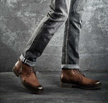 बुलॉक पुरुष ब्राउन चमड़े के जूते, असली चमड़े के मार्टिन कोवॉय जूते