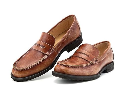Breathable Men ब्राउन पेनी लोफर, असली चमड़े के लोफर जूते