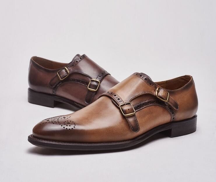 इतालवी असली चमड़े के भिक्षु स्ट्रैप जूते, चमड़े के Loafers पुरुषों के लिए में Brogue विवरण